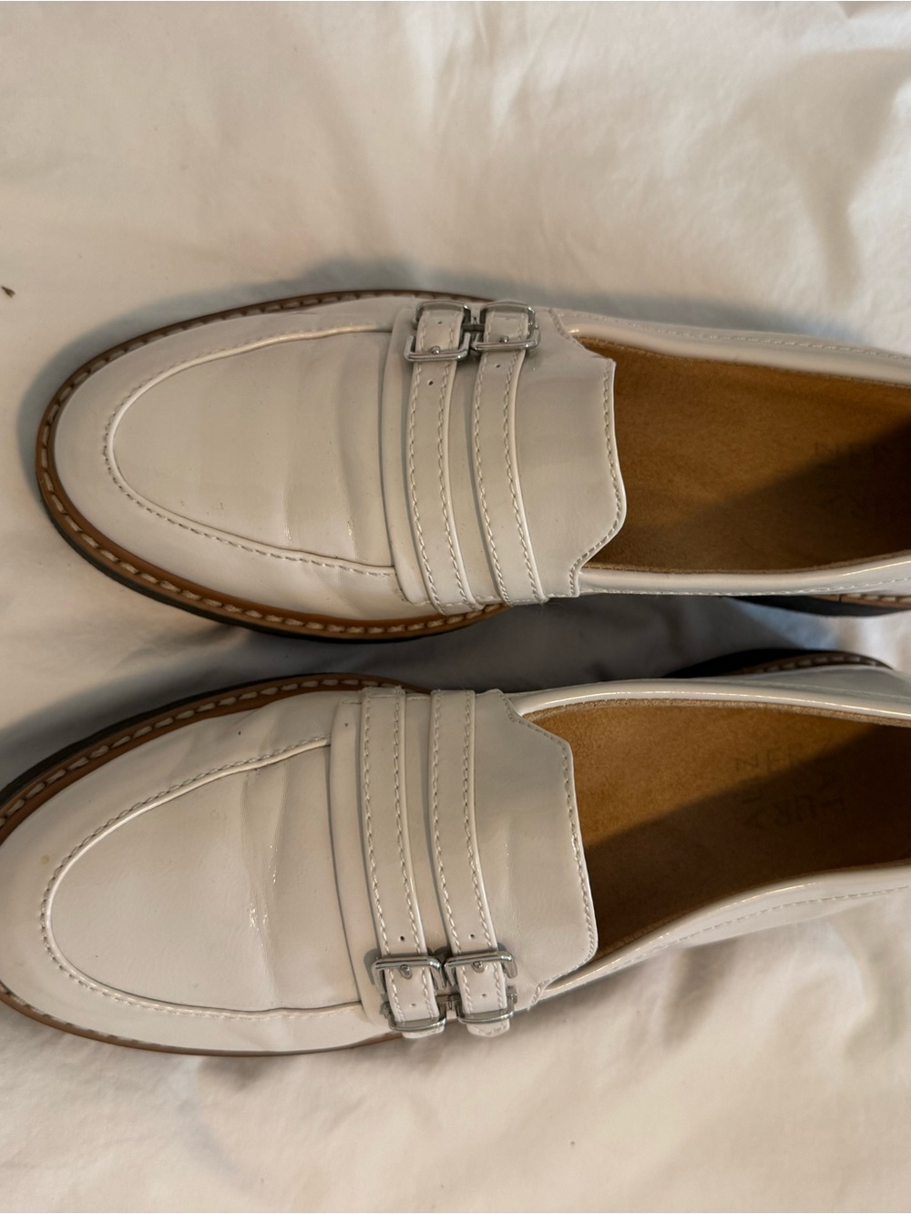 White Leather Double-Buckle Loafers